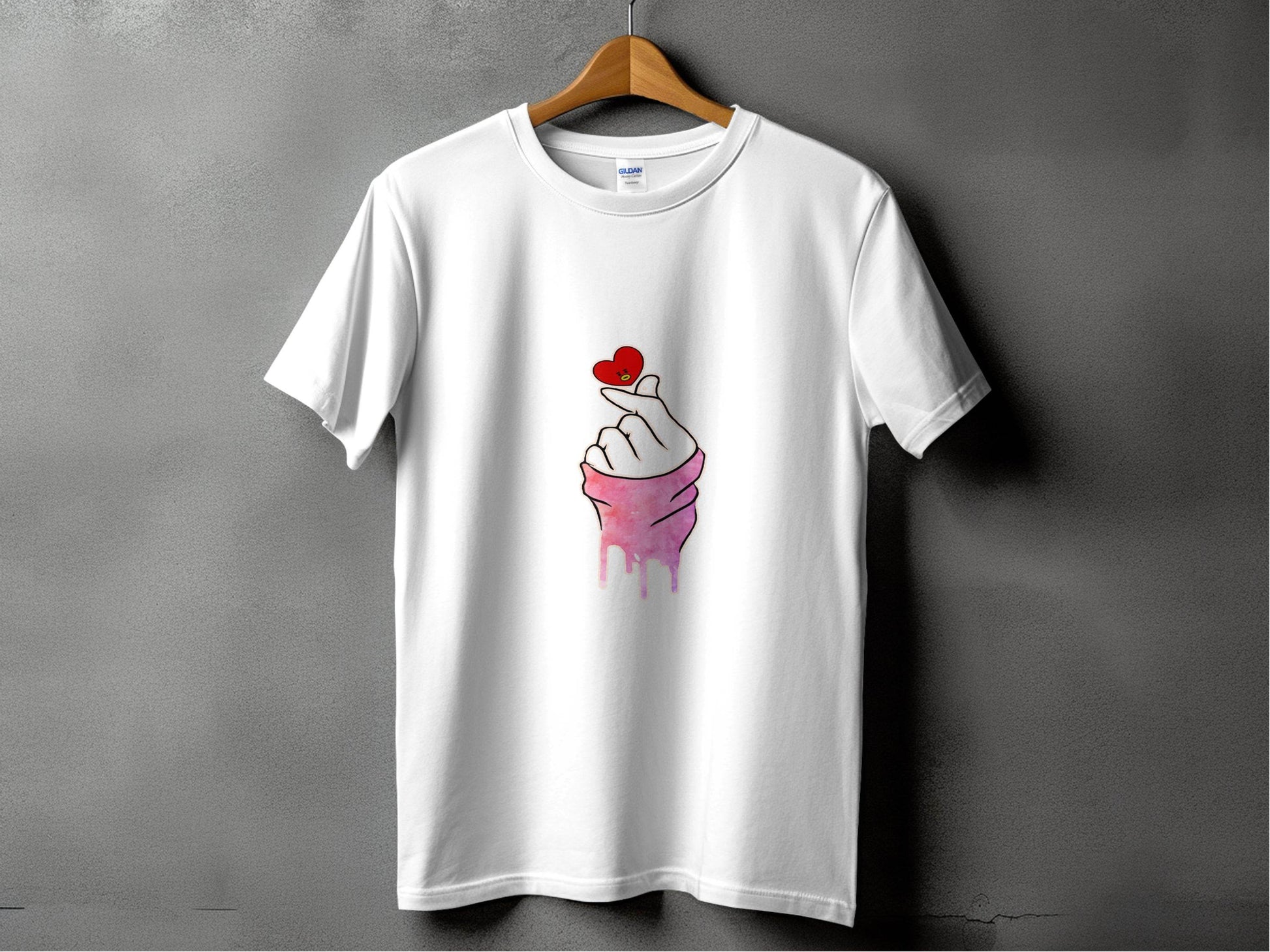 Finger Heart with a Red Heart Cartoon Drawing T-Shirt - Design & Vybe