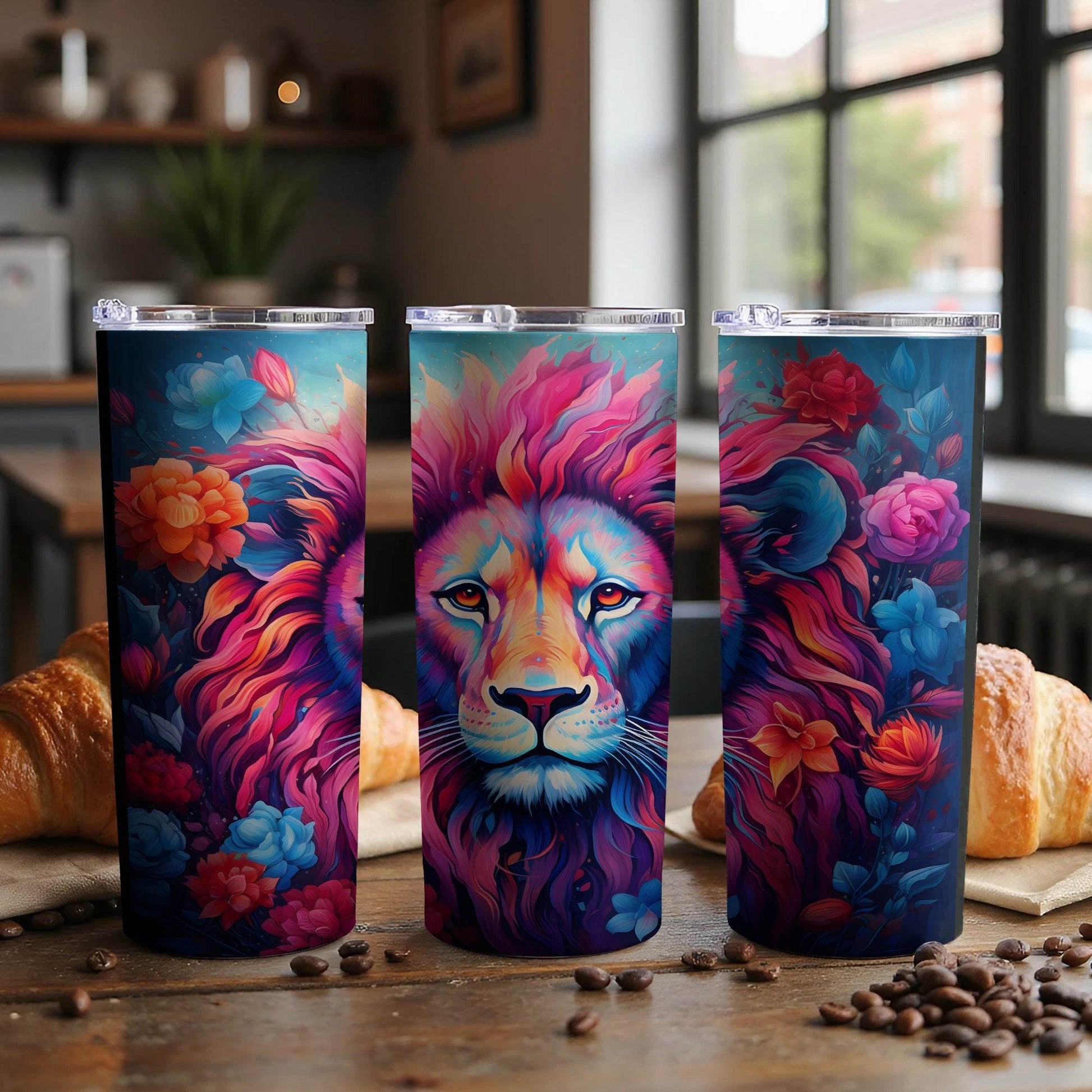 Colorful Lion Among Flowers Design Modern Art Tumbler - Design & Vybe