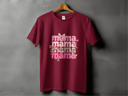 Mama Repeated With Bows Pink Themed Artwork T-Shirt - Design & Vybe