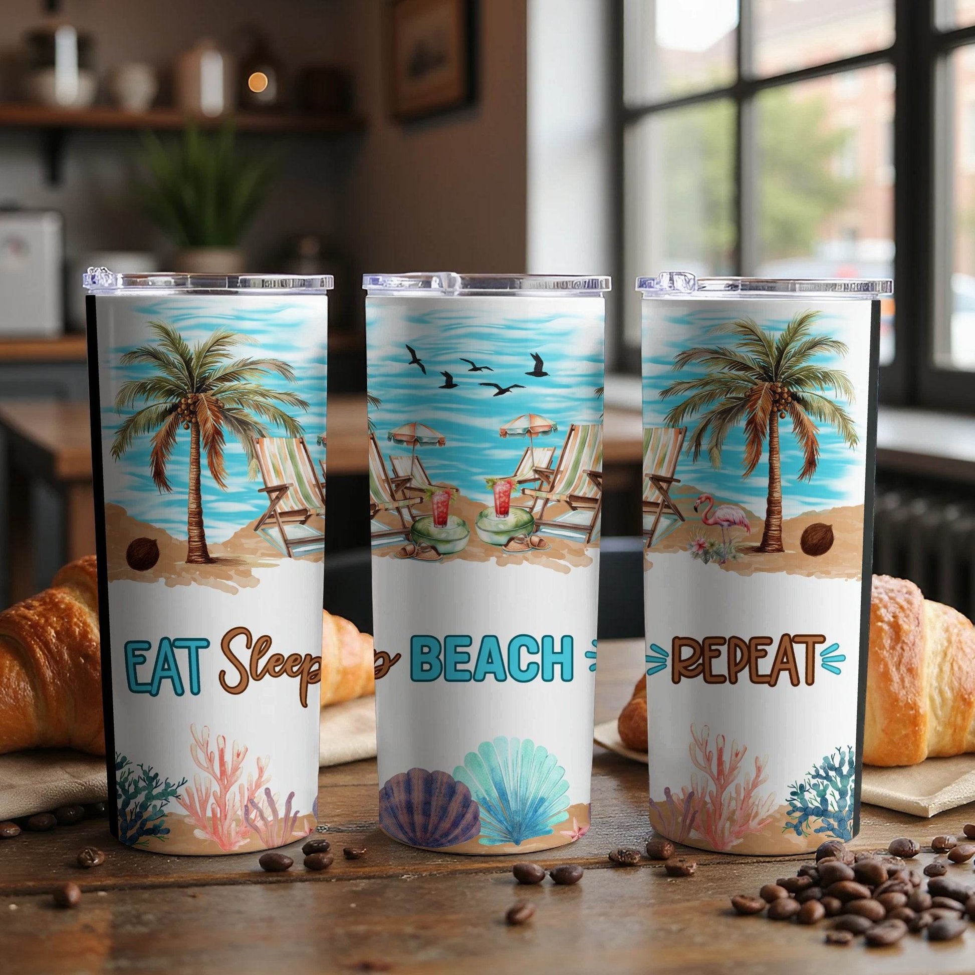 Beach Paradise Eat Sleep Beach Repeat Themed Design Tumbler - Design & Vybe
