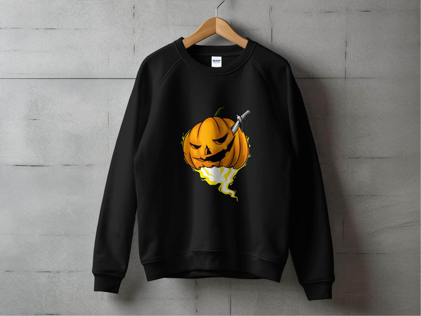 Halloween Pumpkin With Knife Illustration Design Sweater - Design & Vybe