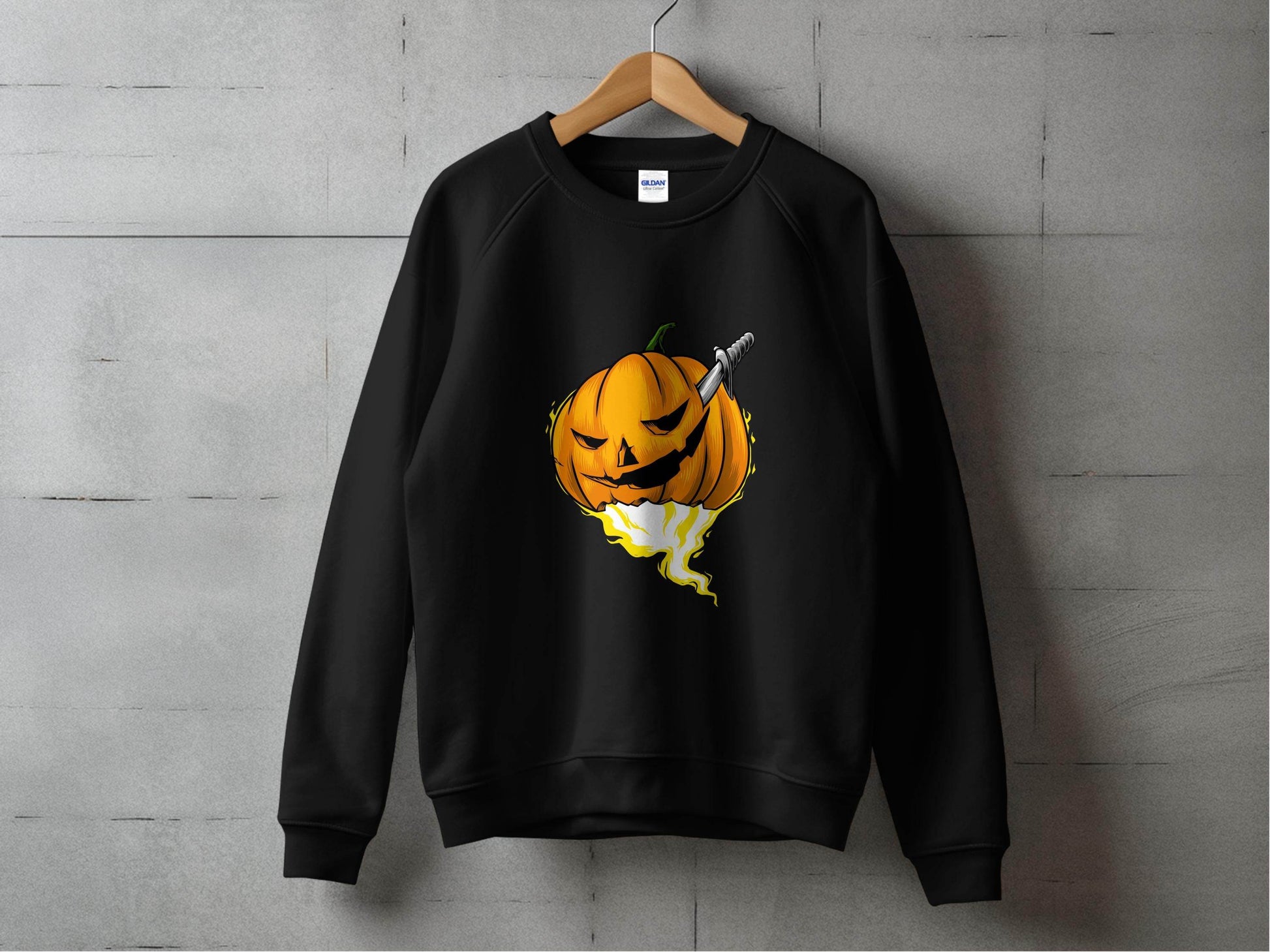 Halloween Pumpkin With Knife Illustration Design Sweater - Design & Vybe