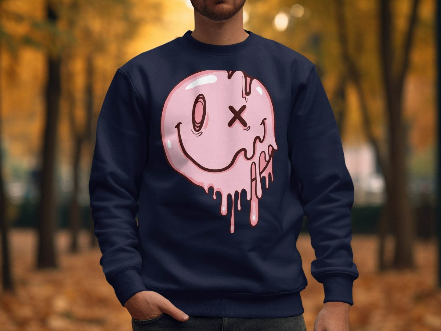 Melting Dripping Smiley Graphic Accent Sweater - Design & Vybe