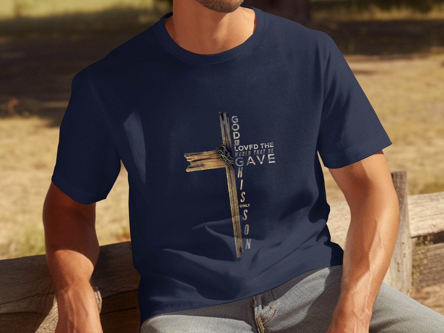 God so Loved the World Christian Wooden Cross Bible T-Shirt - Design & Vybe