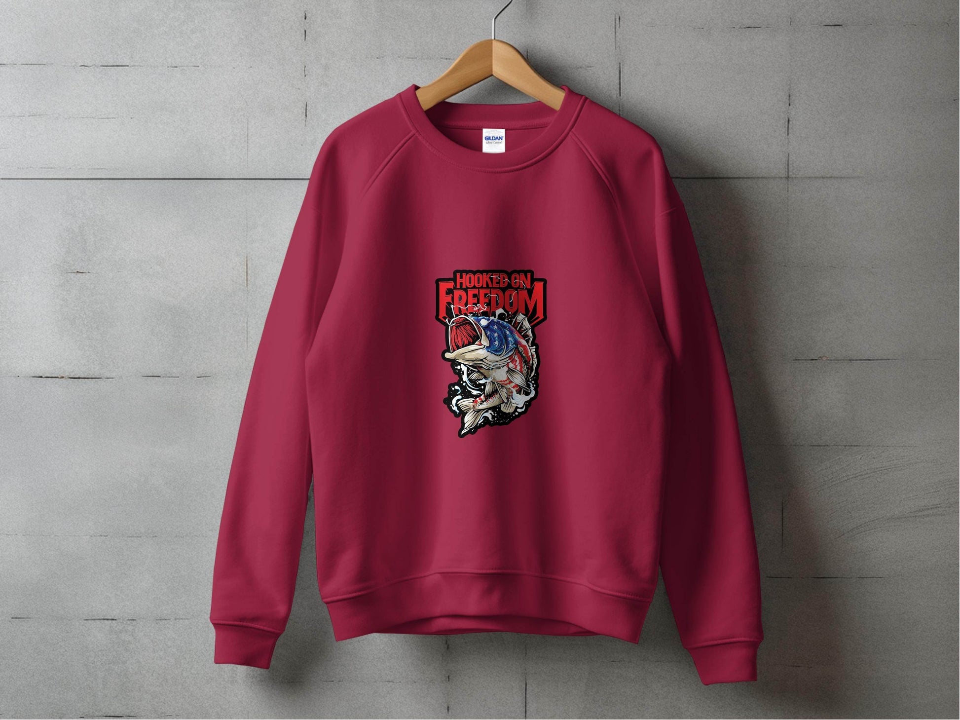 Hooked On Freedom Patriotic Fish Graphic Sweater - Design & Vybe