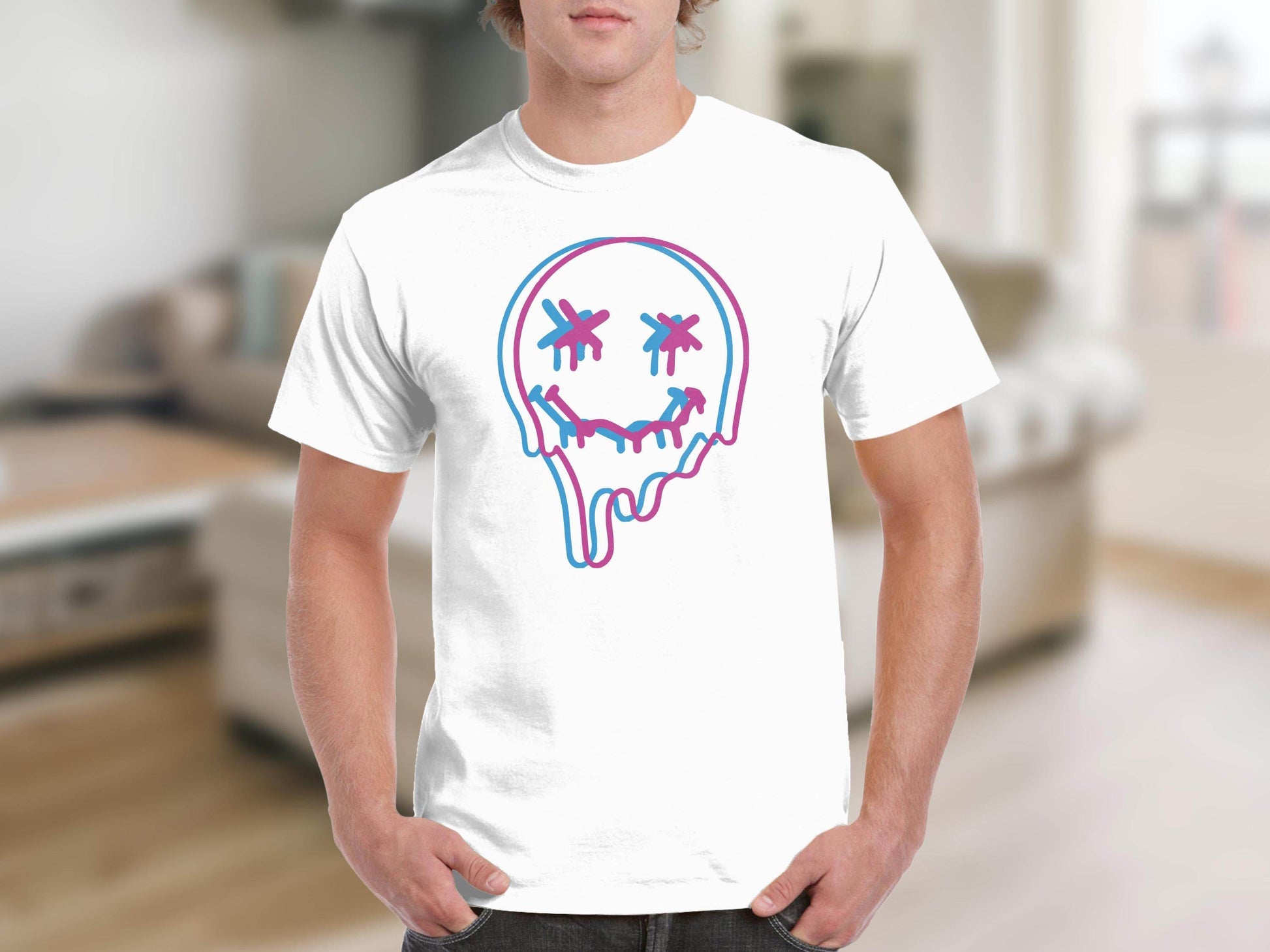 Unique Funny Dripping Smiley Graffiti Dead Face Graphic T-shirt - Design & Vybe