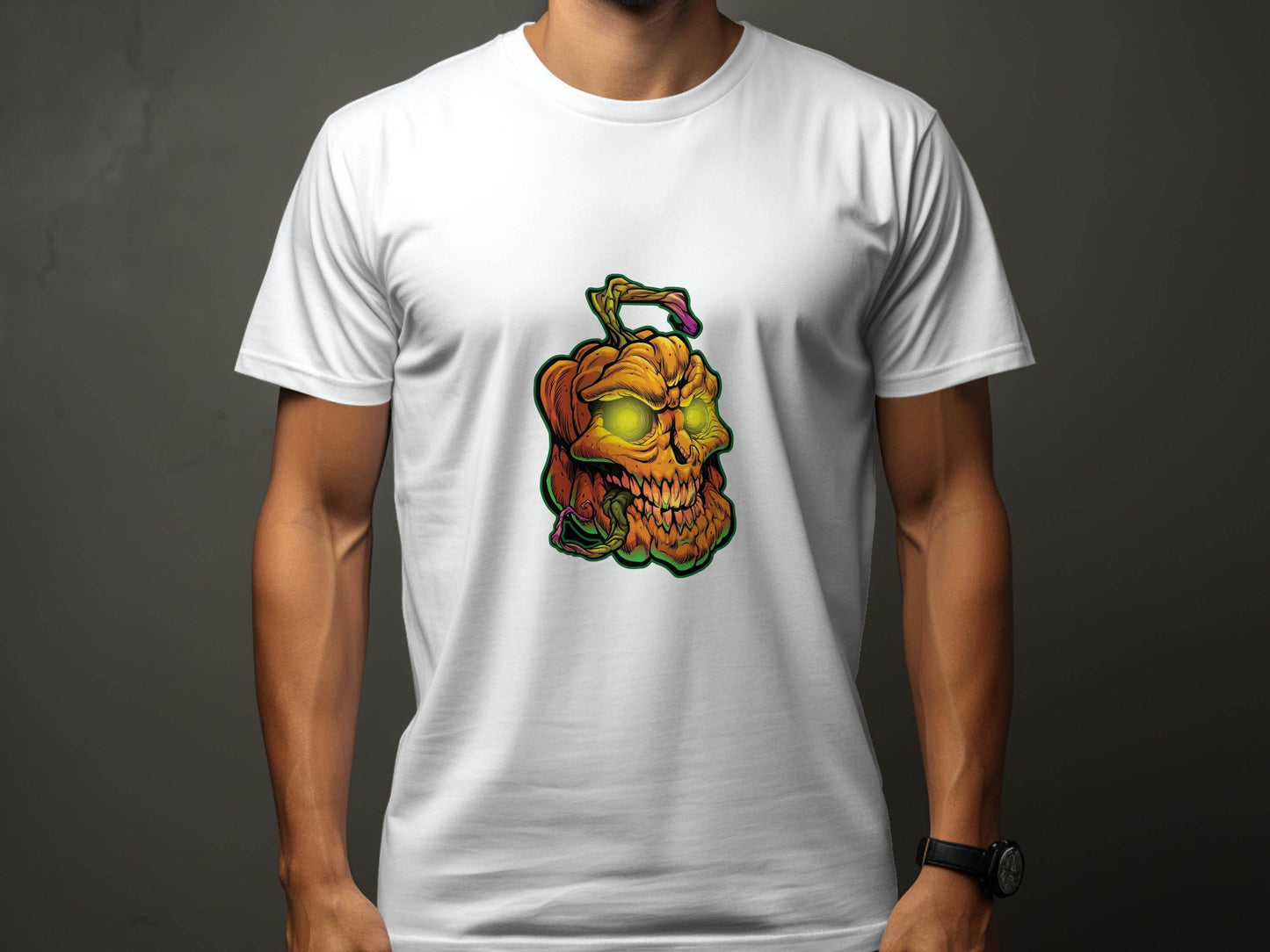 Glowing Eye Spooky Scary Pumpkin Skull Halloween T-Shirt - Design & Vybe