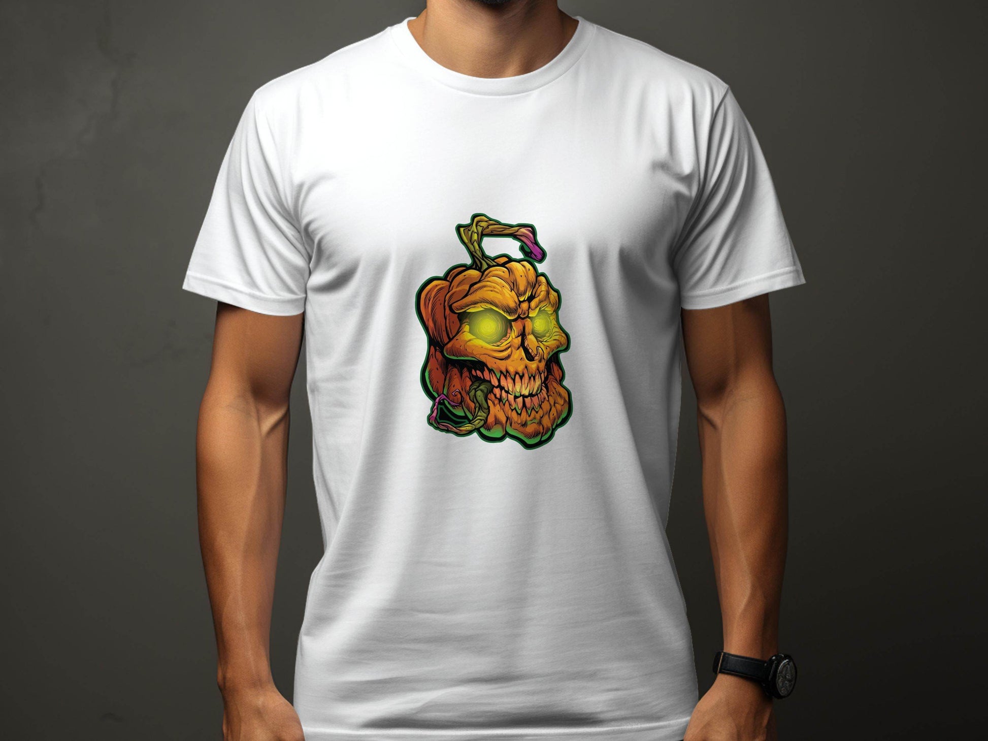 Glowing Eye Spooky Scary Pumpkin Skull Halloween T-Shirt - Design & Vybe