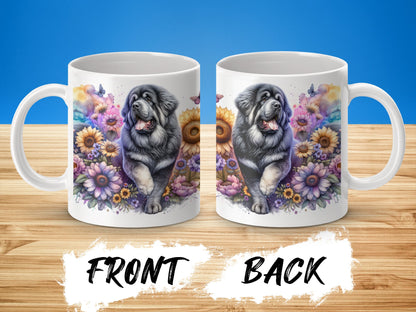Colorful dog and floral design coffee mug product