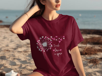 Teach Love Inspire Dandelion Heart Graphic Art T-Shirt - Design & Vybe