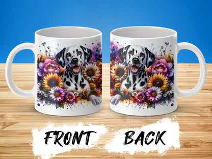 Dalmatian Dog with Colorful Flowers Design Mug product type