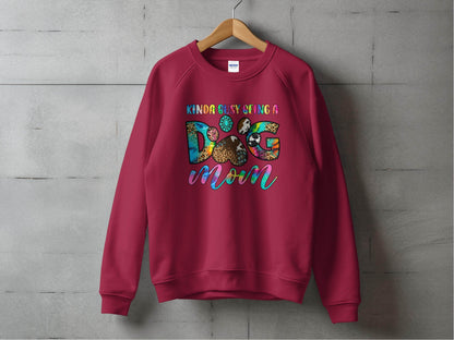Kinda Busy Being a Dog Mom Animal Prints Letter Design Sweater - Design & Vybe