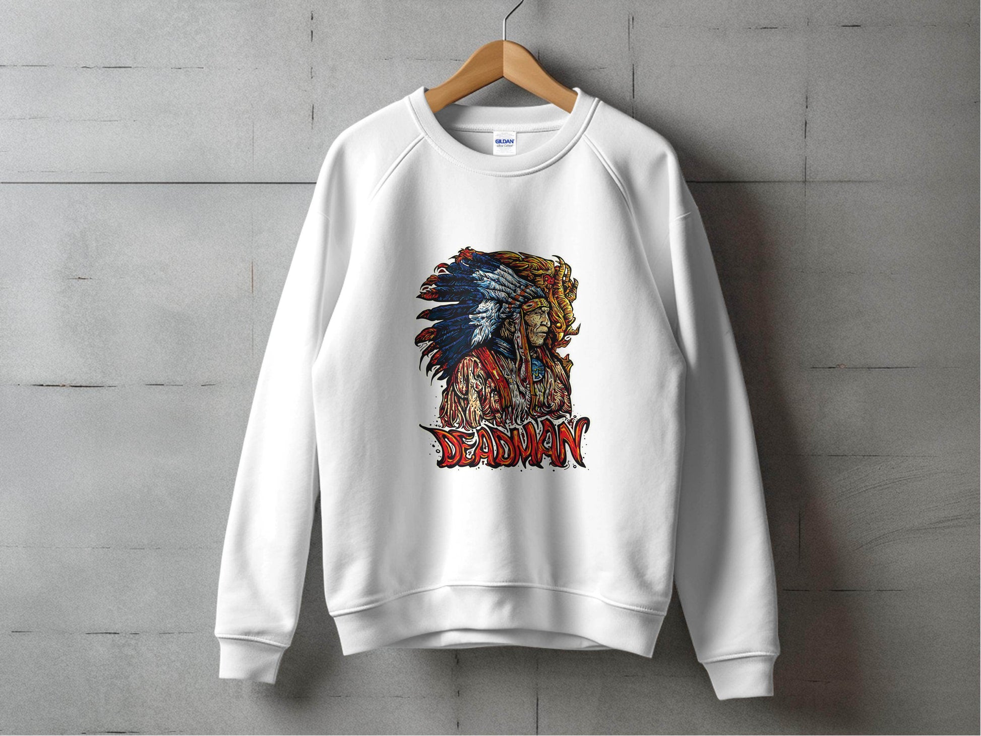 Deadman Portrait with Native American Headdress Sweater - Design & Vybe