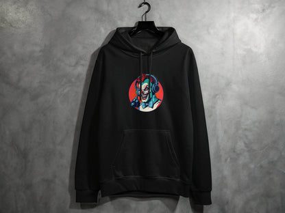 Evil Clown with Headphones Graphic Design Funny Hoodie - Design & Vybe