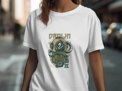 Retro Diving Helmet with DROWN Graphic Cool T-Shirt - Design & Vybe