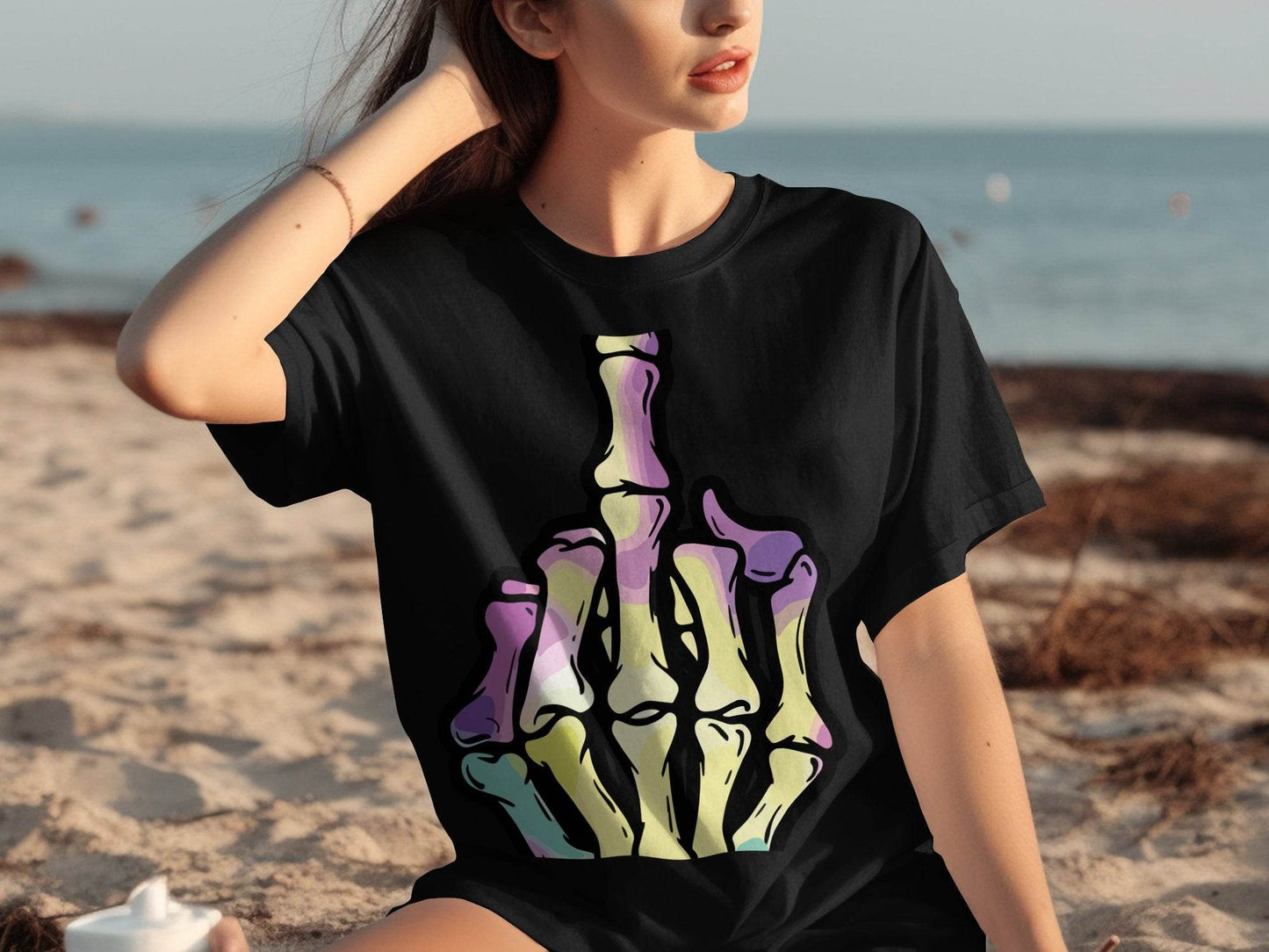 Colorful Skeleton Hand Gesture Graphic T-Shirt - Design & Vybe