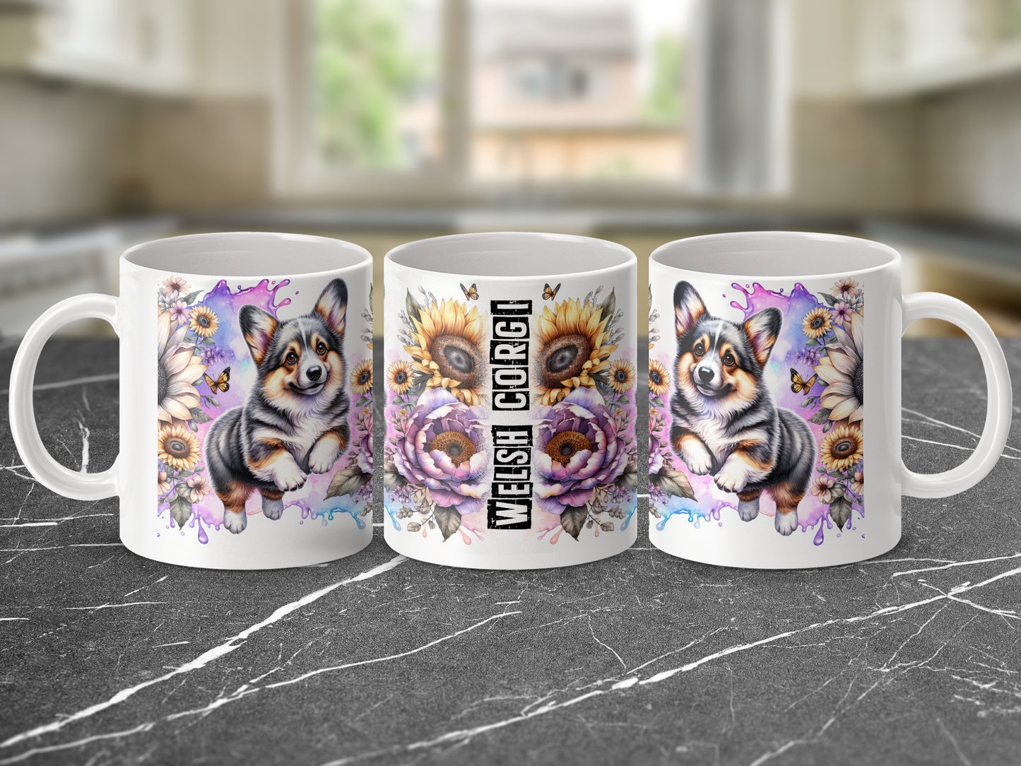 Adorable Welsh Corgi and Floral Design Mug product type