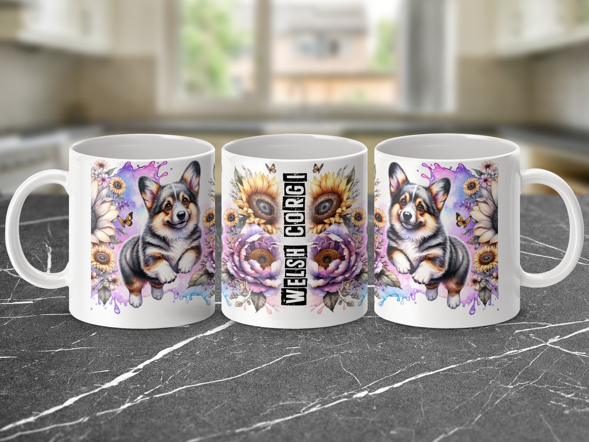 Adorable Welsh Corgi and Floral Design Mug product type