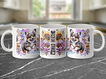 Adorable Welsh Corgi and Floral Design Mug product type