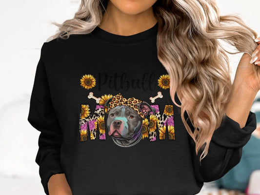 Pitbull Mom With Sunflowers And Bandana Mothers Day Sweater - Design & Vybe