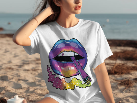 Colorful Lips and Smoke Graphic T-Shirt product type