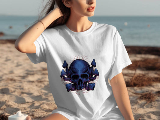Blue Skull with Purple Accents Graphic Tshirt product