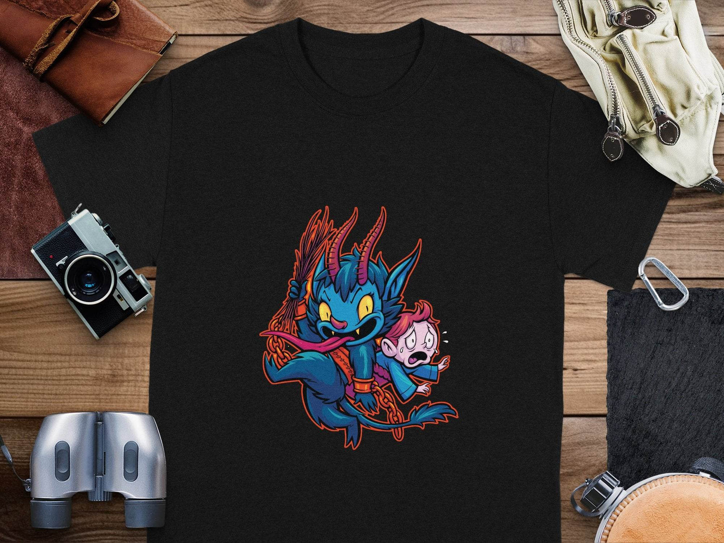 Krampus With Child Caught Illustration Cartoon T-Shirt - Design & Vybe