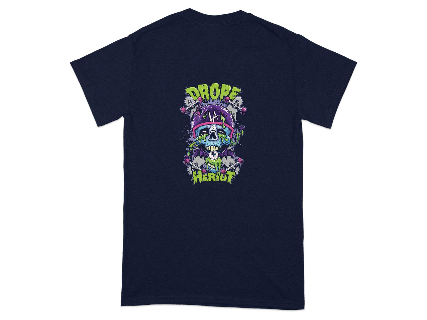 Drop Herout with Helmet and Skull Graphic Print T-Shirt - Design & Vybe