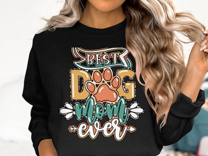 Best Dog Mom Ever Pet Paw Print Design Graphic Sweater - Design & Vybe