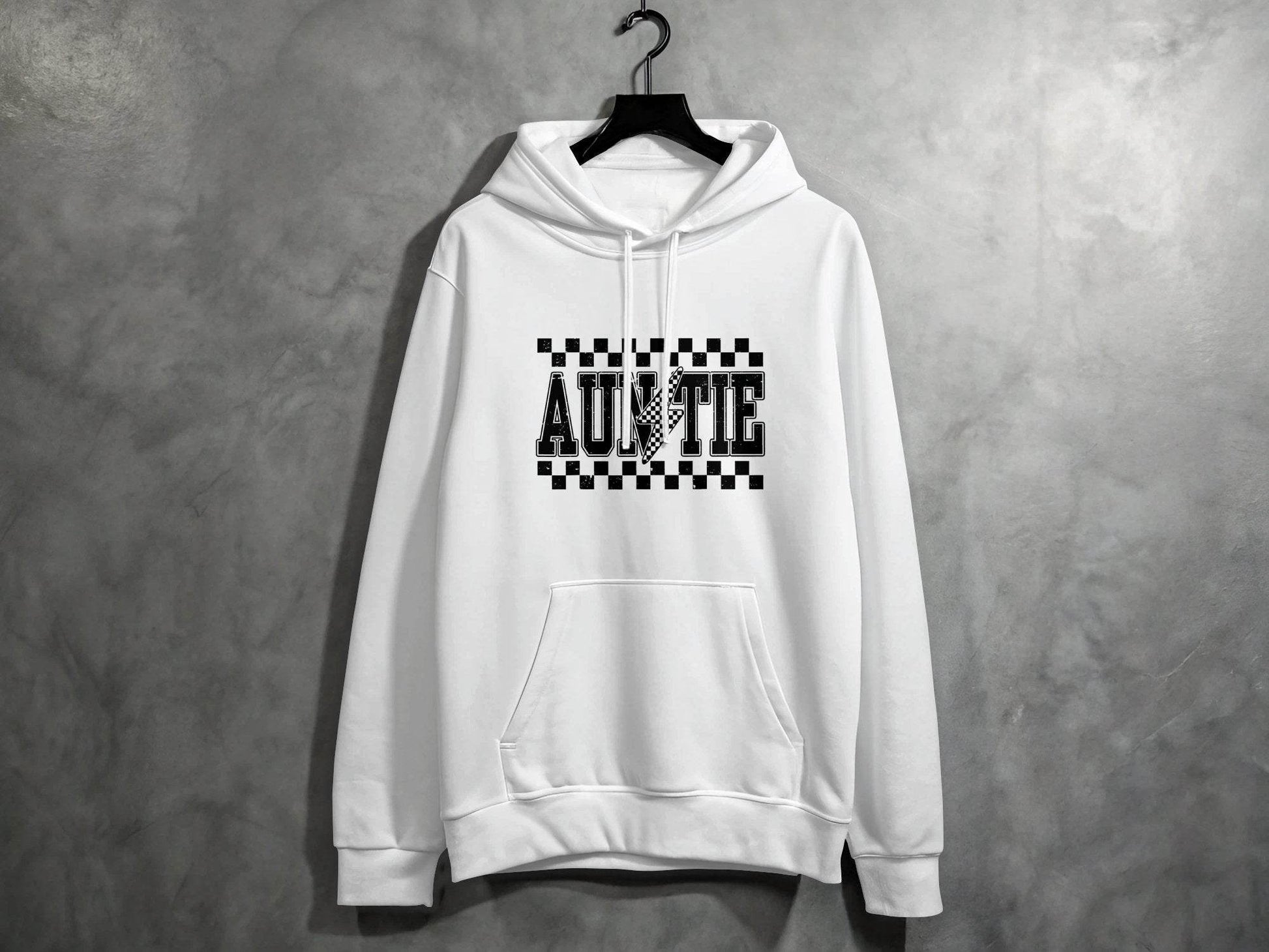Auntie with Checkered Lightning Bolt Graphic Hoodie - Design & Vybe
