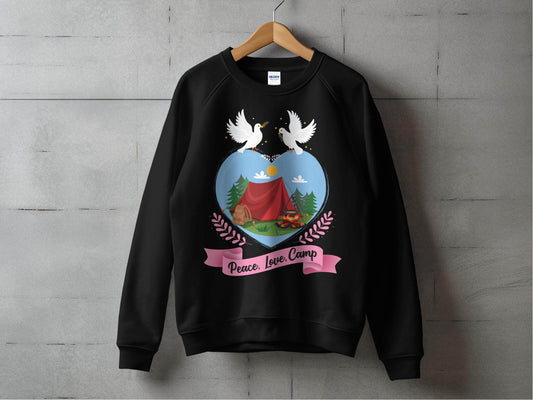 Peace Love Camp Heart and Tent Design Pigeon Art Sweater - Design & Vybe