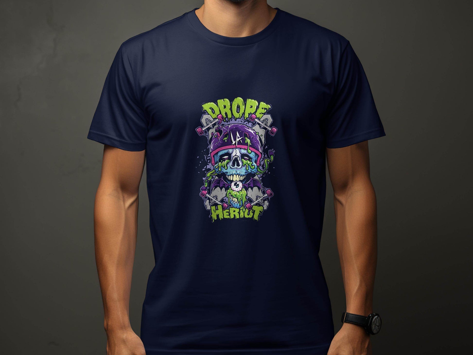 Drop Herout with Helmet and Skull Graphic Print T-Shirt - Design & Vybe
