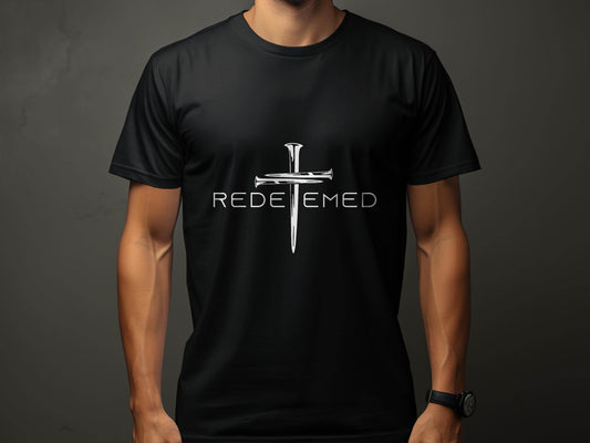 Redeemed Nails Cross Design Christian Faith Graphic T-Shirt - Design & Vybe
