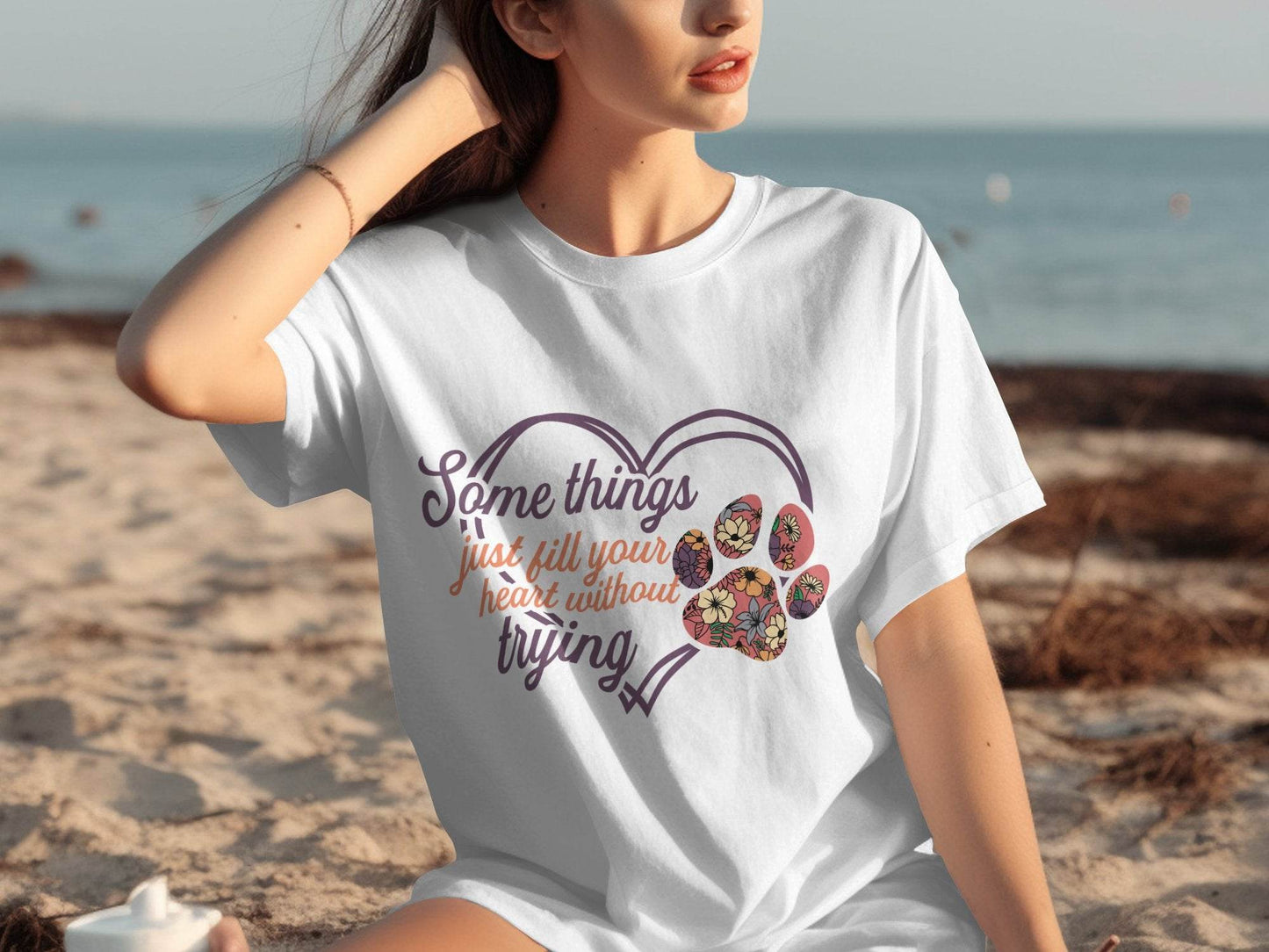 Some Things Fill Heart Without Trying Floral Paw Print T-Shirt - Design & Vybe