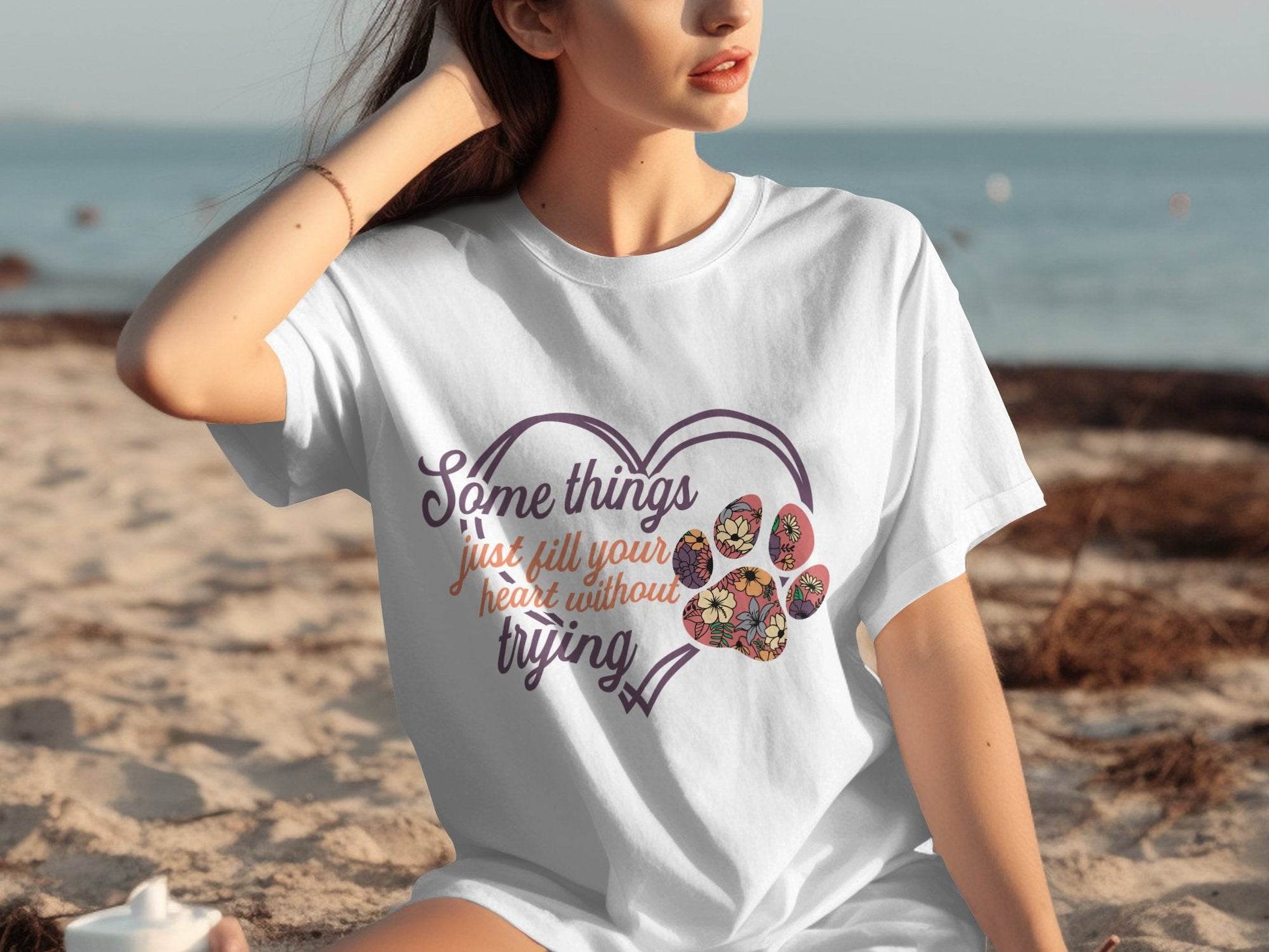 Some Things Fill Heart Without Trying Floral Paw Print T-Shirt - Design & Vybe