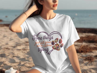 Some Things Fill Heart Without Trying Floral Paw Print T-Shirt - Design & Vybe
