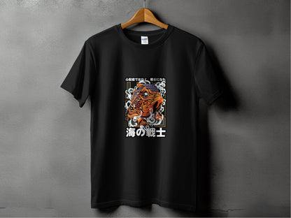 Fish Warrior With Japanese Text Graphic T-Shirt - Design & Vybe