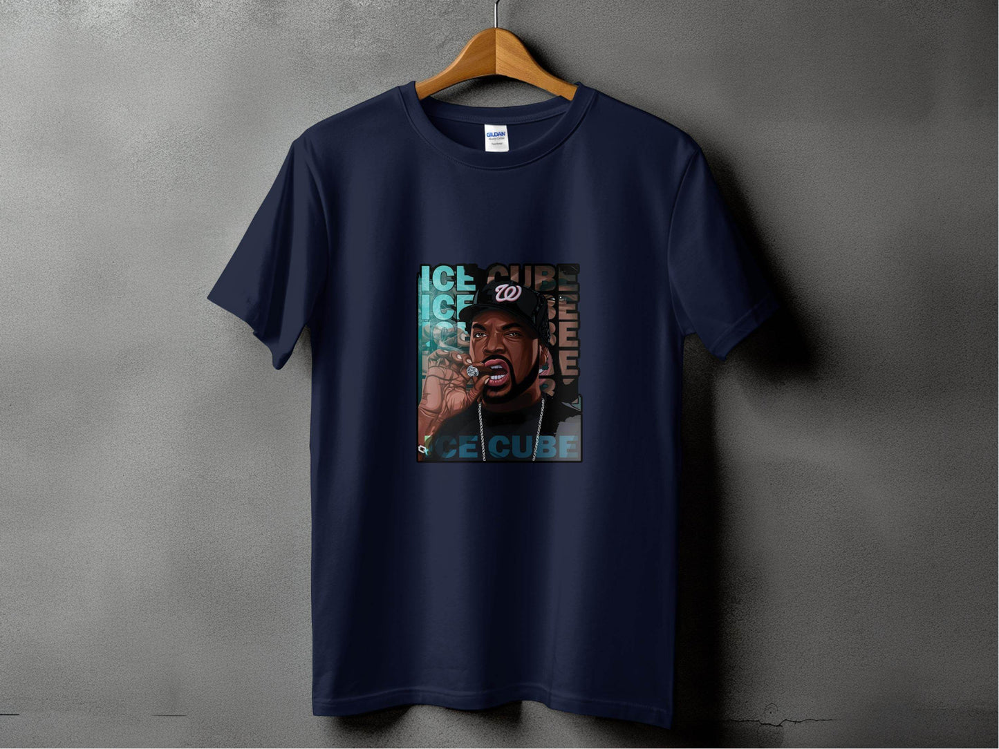 Ice Cube Smoking Cigar with Chain Portrait Art T-Shirt - Design & Vybe