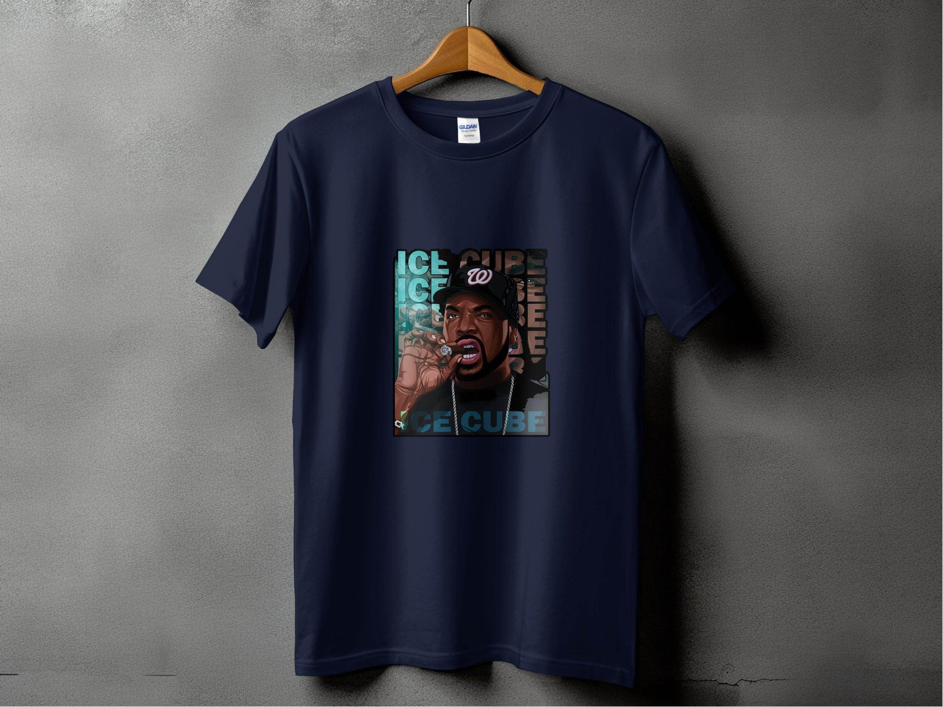 Ice Cube Smoking Cigar with Chain Portrait Art T-Shirt - Design & Vybe