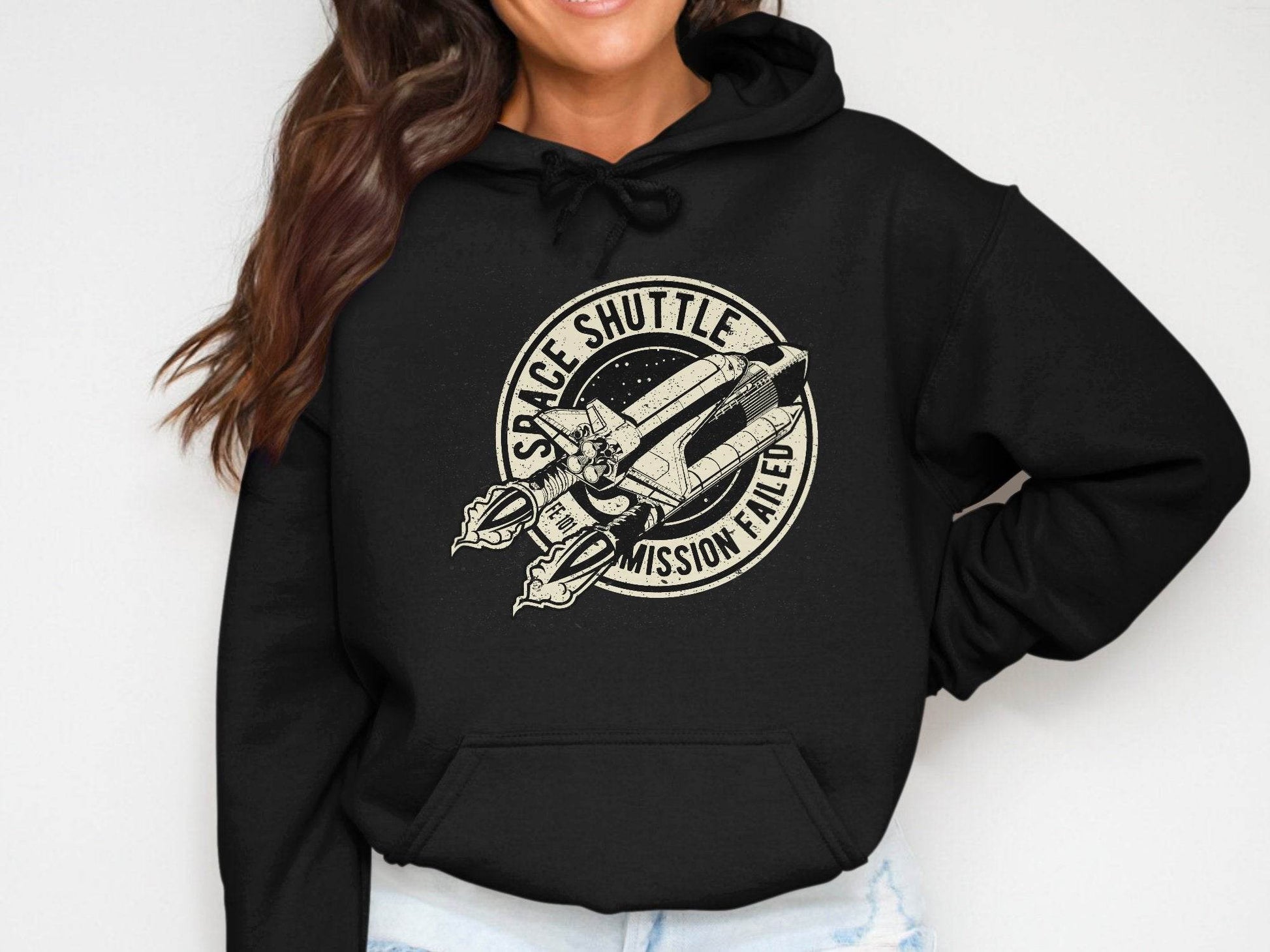 Space Shuttle Mission Failed Graphic Print Hoodie - Design & Vybe