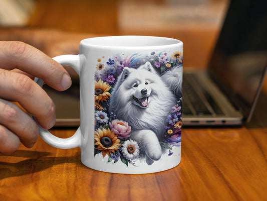 Adorable Fluffy Dog with Floral Accents mug product