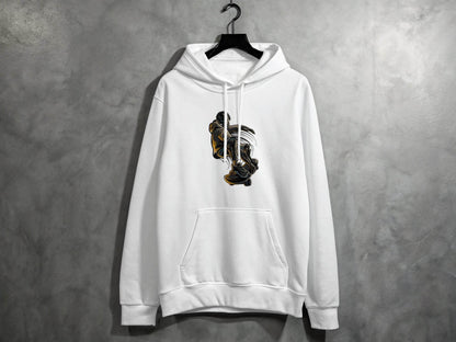 Futuristic Robot Skateboarding Graphic on Trendy Hoodie - Design & Vybe