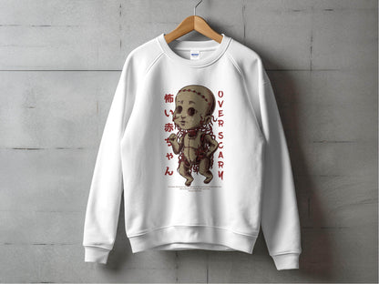 Scary Doll with Japanese Text Design Trendy Over Scary Sweater - Design & Vybe