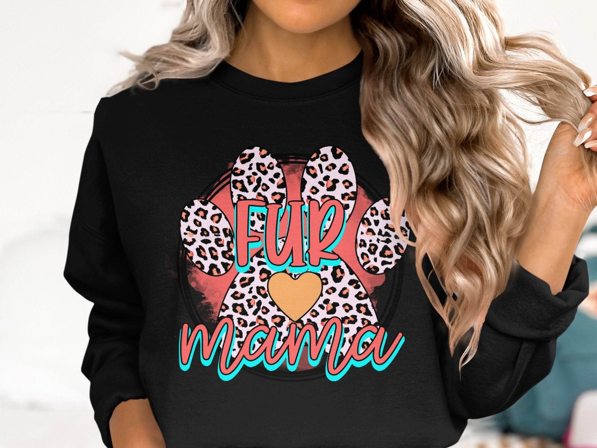 Fur Mama With Leopard Pattern Paw Print Graphic Sweater - Design & Vybe