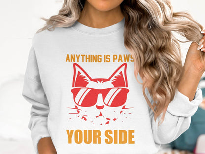 Cool Cat Graphic 'Anything is Paws Your Side' Sweater - Design & Vybe