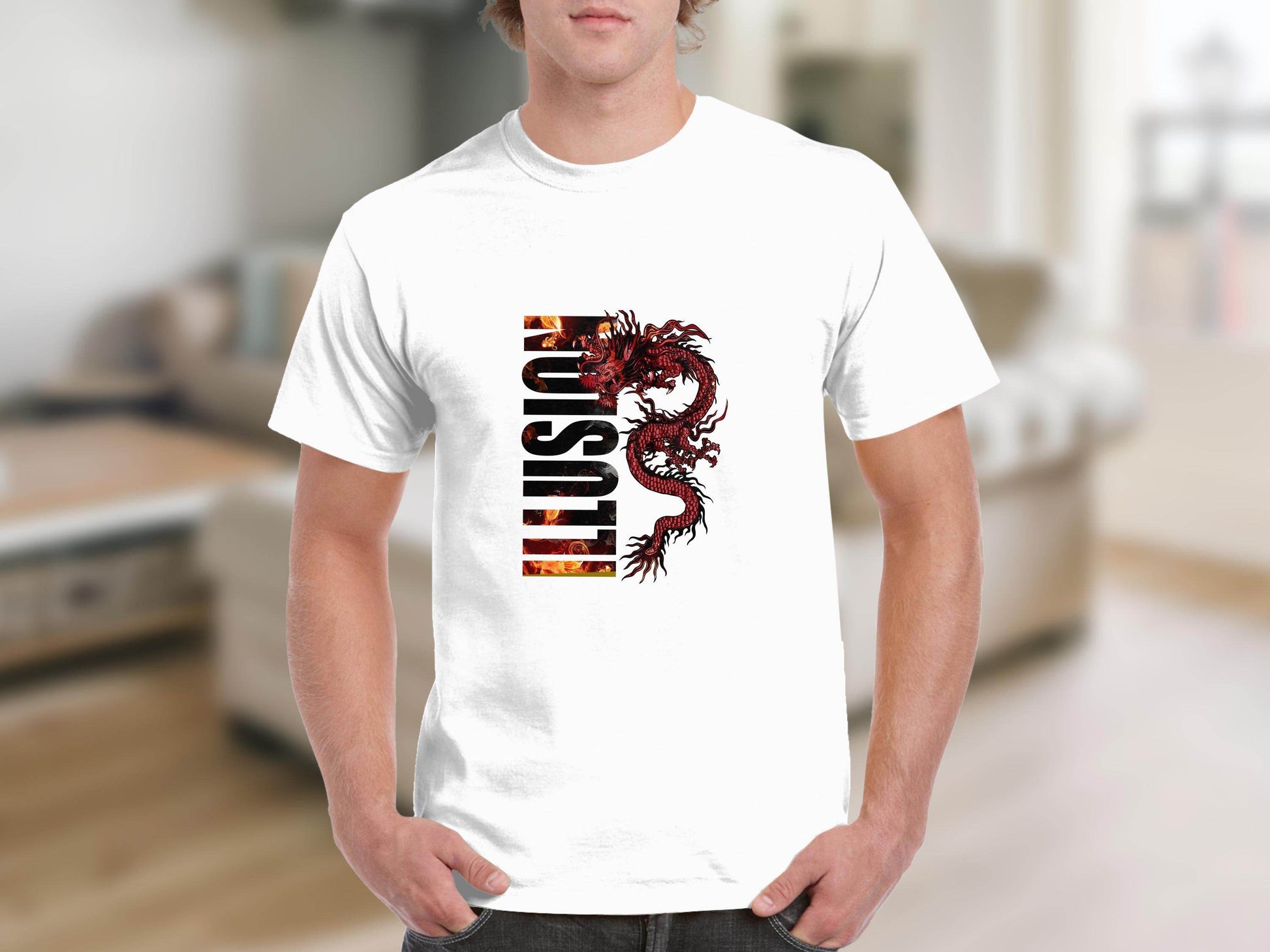 EUSTIS Dragon with Fire Text Graphic Print Design T-Shirt - Design & Vybe
