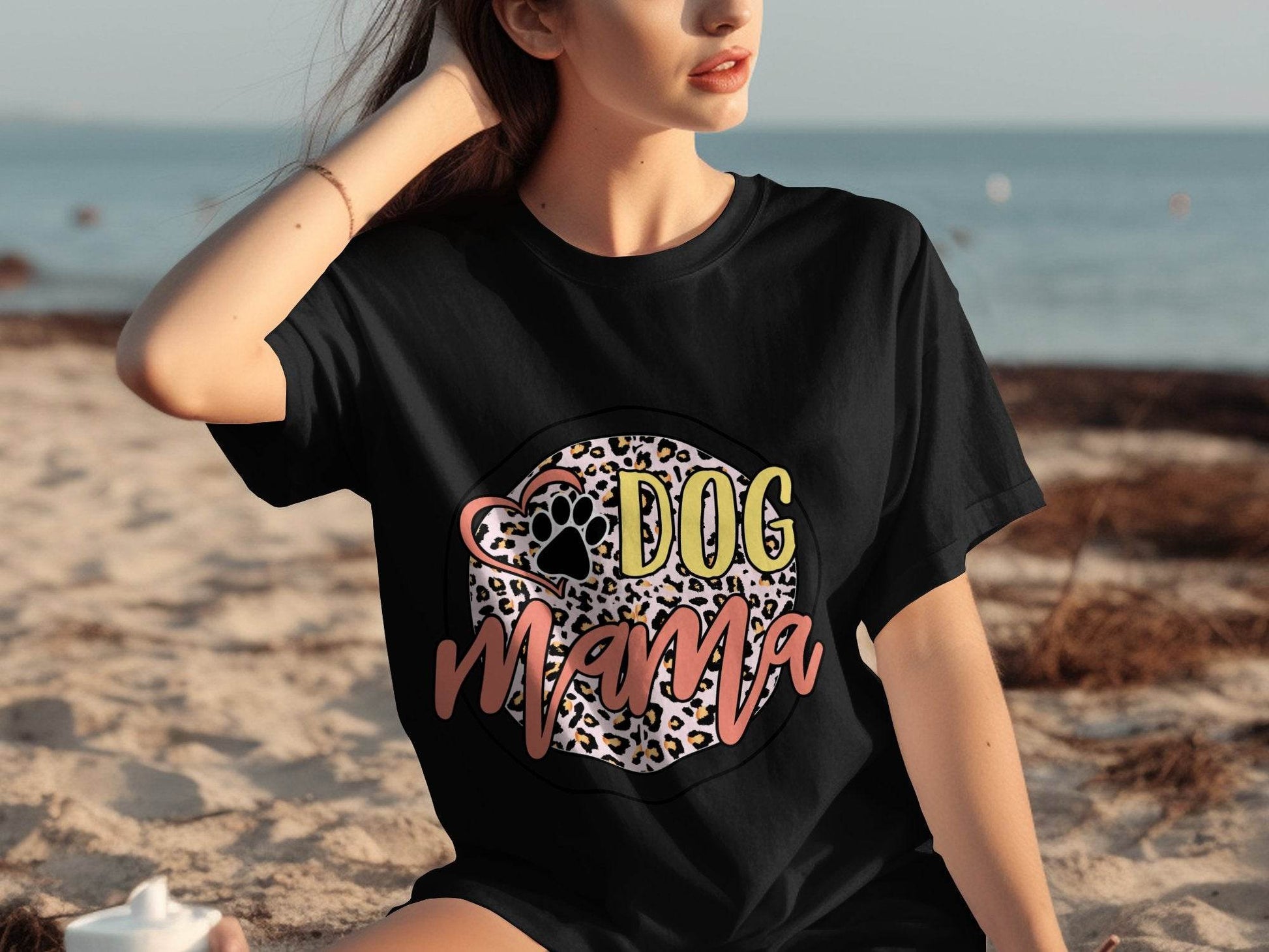 Dog Mama Paw Print On Leopard Print Background T-Shirt - Design & Vybe