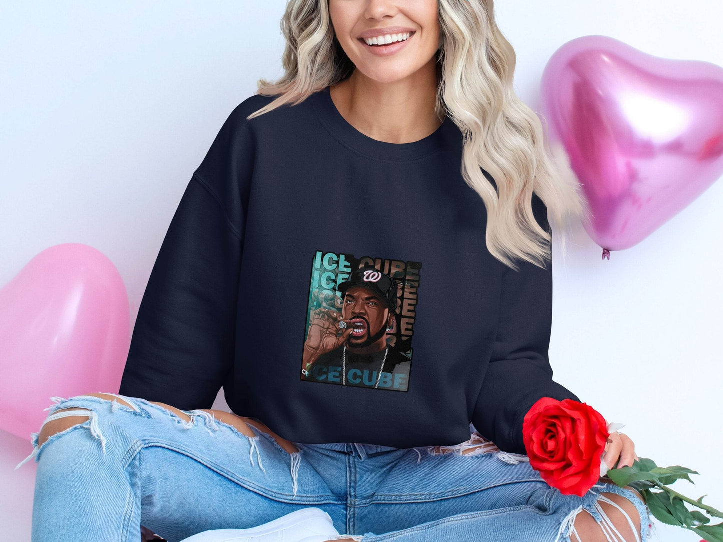 Ice Cube Smoking Cigar with Chain Portrait Art Sweater - Design & Vybe