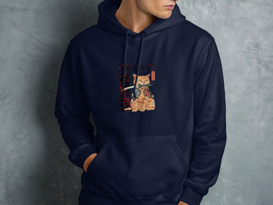 Samurai Cat Art Design on Dark Hoodie product
