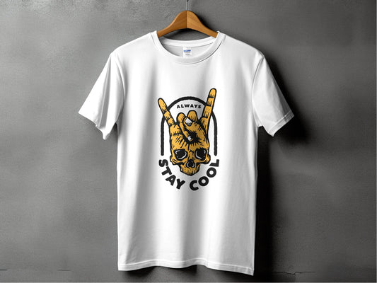 Always Stay Cool Skull Hand Gesture Illustration T-Shirt - Design & Vybe